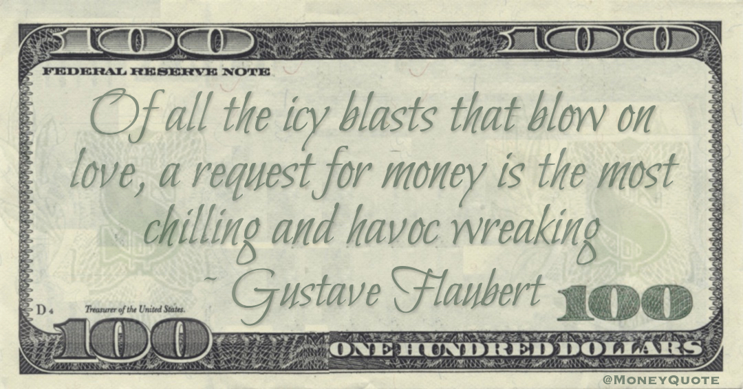Of all the icy blasts that blow on love, a request for money is the most chilling and havoc wreaking Quote